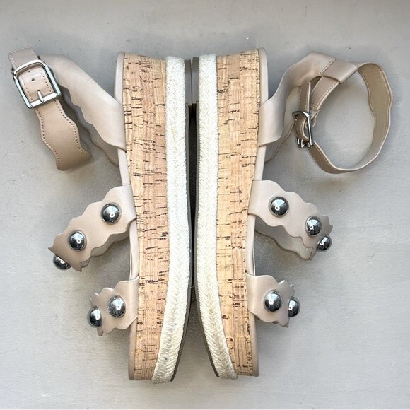 Marc Fisher Faythe Silver Studded Straps Cork Soles Platform Sandals Women’s 8.5 - Picture 4 of 15